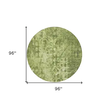 8' Olive Green Round Ikat Washable Indoor Outdoor Area Rug