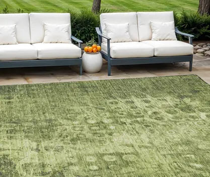 10' X 14' Olive Green Ikat Washable Indoor Outdoor Area Rug