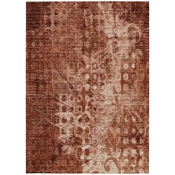 10' X 14' Orange Ikat Washable Indoor Outdoor Area Rug