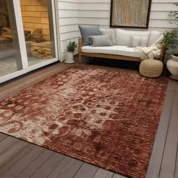 10' X 14' Orange Ikat Washable Indoor Outdoor Area Rug