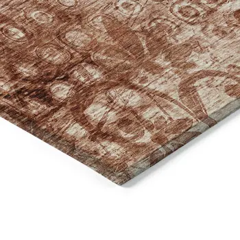 10' X 14' Orange Ikat Washable Indoor Outdoor Area Rug