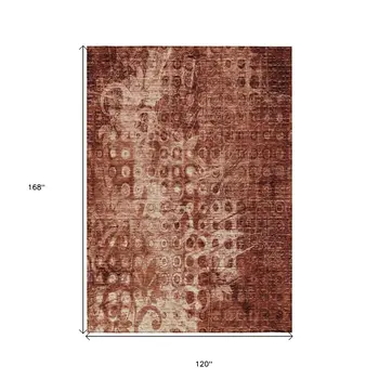 10' X 14' Orange Ikat Washable Indoor Outdoor Area Rug