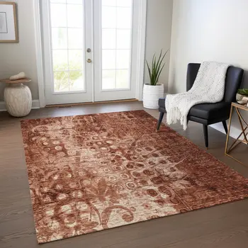 10' X 14' Orange Ikat Washable Indoor Outdoor Area Rug