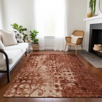 10' X 14' Orange Ikat Washable Indoor Outdoor Area Rug