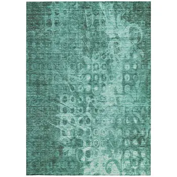 5' X 8' Teal Blue Ikat Washable Indoor Outdoor Area Rug
