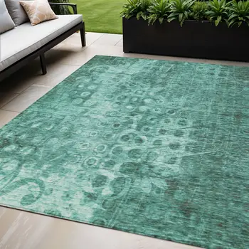 5' X 8' Teal Blue Ikat Washable Indoor Outdoor Area Rug