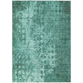 5' X 8' Teal Blue Ikat Washable Indoor Outdoor Area Rug