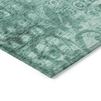 8' Teal Blue Round Ikat Washable Indoor Outdoor Area Rug