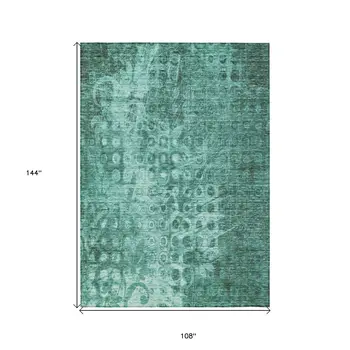 9' X 12' Teal Blue Ikat Washable Indoor Outdoor Area Rug