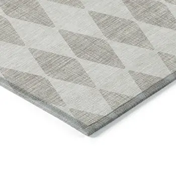 8' Beige Round Geometric Washable Indoor Outdoor Area Rug
