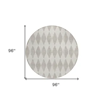 8' Beige Round Geometric Washable Indoor Outdoor Area Rug