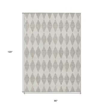 8' X 10' Beige Geometric Washable Indoor Outdoor Area Rug