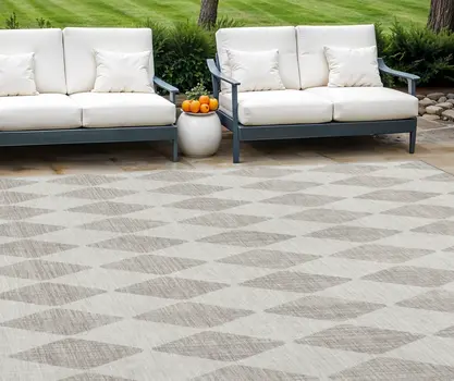 9' X 12' Beige Geometric Washable Indoor Outdoor Area Rug