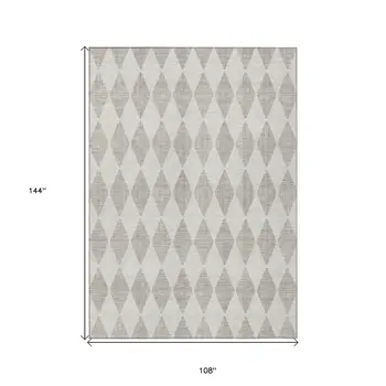 9' X 12' Beige Geometric Washable Indoor Outdoor Area Rug