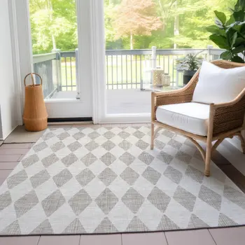 9' X 12' Beige Geometric Washable Indoor Outdoor Area Rug