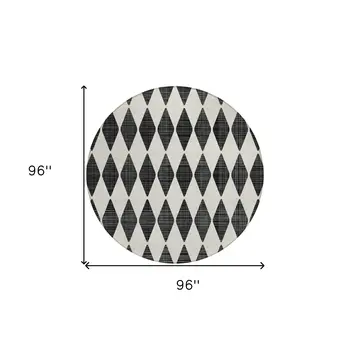 8' Black Round Geometric Washable Indoor Outdoor Area Rug