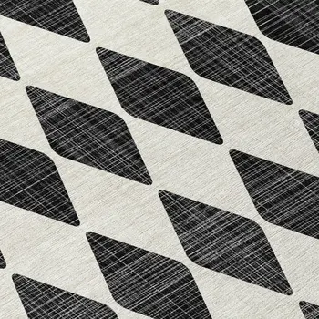 8' Black Round Geometric Washable Indoor Outdoor Area Rug