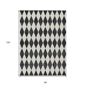 8' X 10' Black Geometric Washable Indoor Outdoor Area Rug