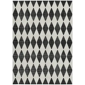 10' X 14' Black Geometric Washable Indoor Outdoor Area Rug