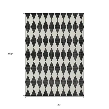 10' X 14' Black Geometric Washable Indoor Outdoor Area Rug