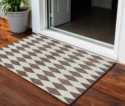 3' X 5' Brown Geometric Washable Indoor Outdoor Area Rug
