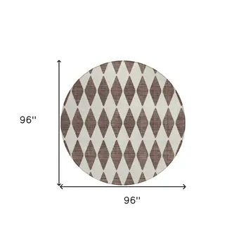 8' Brown Round Geometric Washable Indoor Outdoor Area Rug
