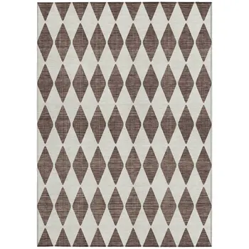 8' X 10' Brown Geometric Washable Indoor Outdoor Area Rug