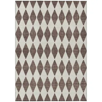 8' X 10' Brown Geometric Washable Indoor Outdoor Area Rug