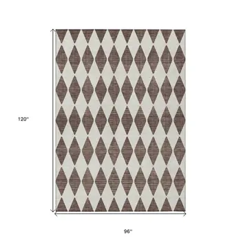 8' X 10' Brown Geometric Washable Indoor Outdoor Area Rug