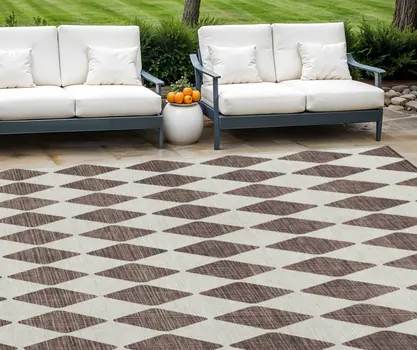 9' X 12' Brown Geometric Washable Indoor Outdoor Area Rug