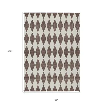 10' X 14' Brown Geometric Washable Indoor Outdoor Area Rug
