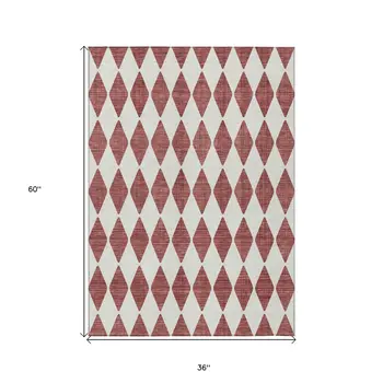 3' X 5' Burgundy Geometric Washable Indoor Outdoor Area Rug