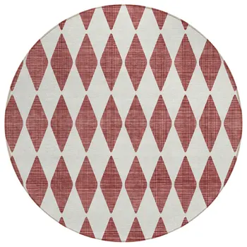 8' Burgundy Round Geometric Washable Indoor Outdoor Area Rug