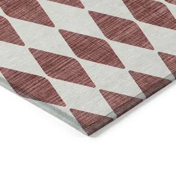 8' X 10' Burgundy Geometric Washable Indoor Outdoor Area Rug