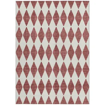 9' X 12' Burgundy Geometric Washable Indoor Outdoor Area Rug