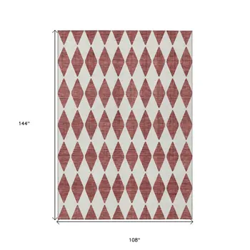 9' X 12' Burgundy Geometric Washable Indoor Outdoor Area Rug