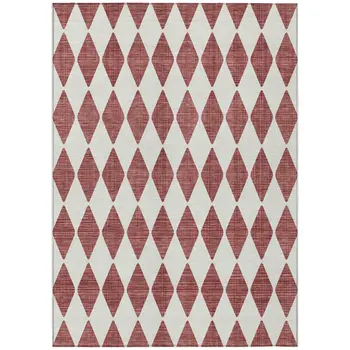 10' X 14' Burgundy Geometric Washable Indoor Outdoor Area Rug