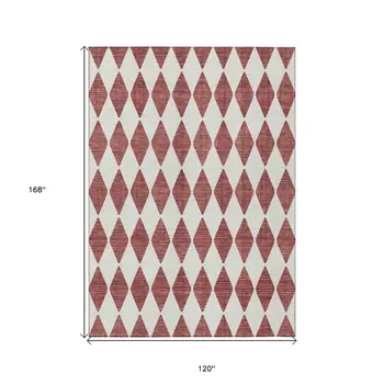 10' X 14' Burgundy Geometric Washable Indoor Outdoor Area Rug