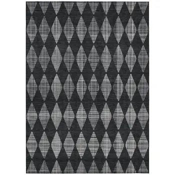 5' X 8' Charcoal Geometric Washable Indoor Outdoor Area Rug