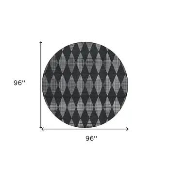 8' Charcoal Round Geometric Washable Indoor Outdoor Area Rug