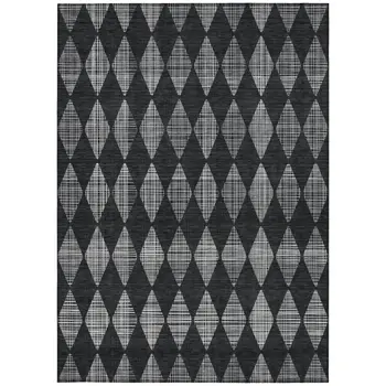 9' X 12' Charcoal Geometric Washable Indoor Outdoor Area Rug