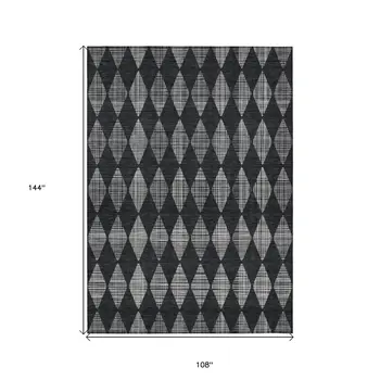 9' X 12' Charcoal Geometric Washable Indoor Outdoor Area Rug