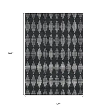 10' X 14' Charcoal Geometric Washable Indoor Outdoor Area Rug