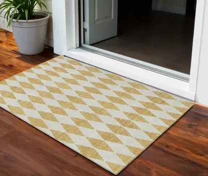 3' X 5' Gold Geometric Washable Indoor Outdoor Area Rug