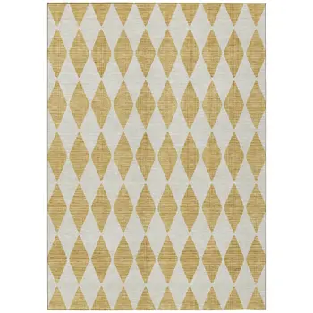 5' X 8' Gold Geometric Washable Indoor Outdoor Area Rug