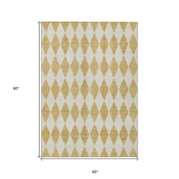 5' X 8' Gold Geometric Washable Indoor Outdoor Area Rug