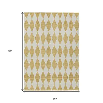 8' X 10' Gold Geometric Washable Indoor Outdoor Area Rug