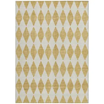 9' X 12' Gold Geometric Washable Indoor Outdoor Area Rug