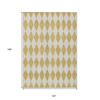10' X 14' Gold Geometric Washable Indoor Outdoor Area Rug