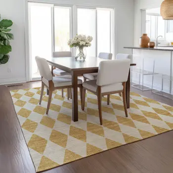 10' X 14' Gold Geometric Washable Indoor Outdoor Area Rug